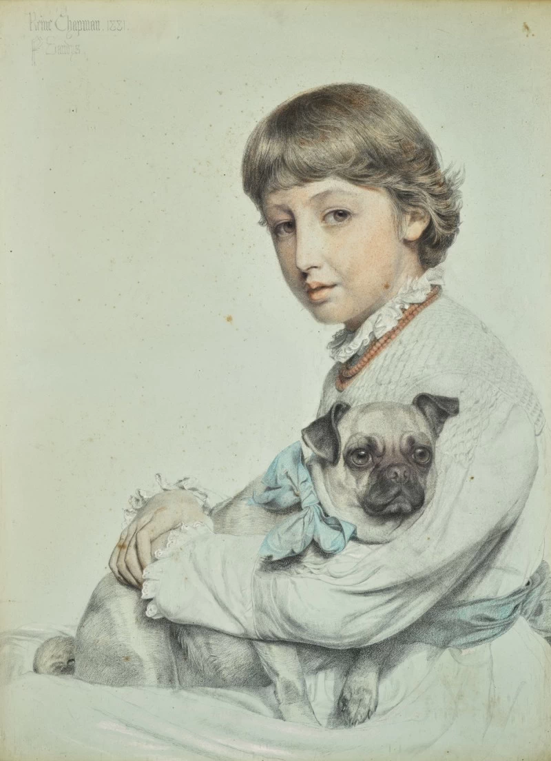 Frederick Sandys-81-Ritratto di Reine Chapman e il suo cane